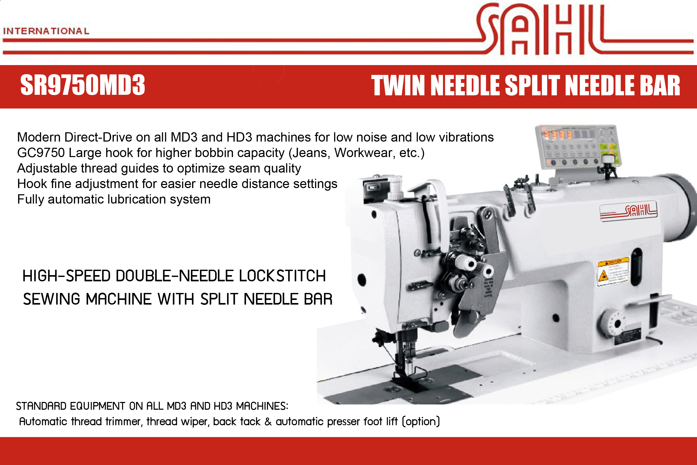 SR9750 MD3  High-speed double-needle lockstitch sewing machine  with split needle bar